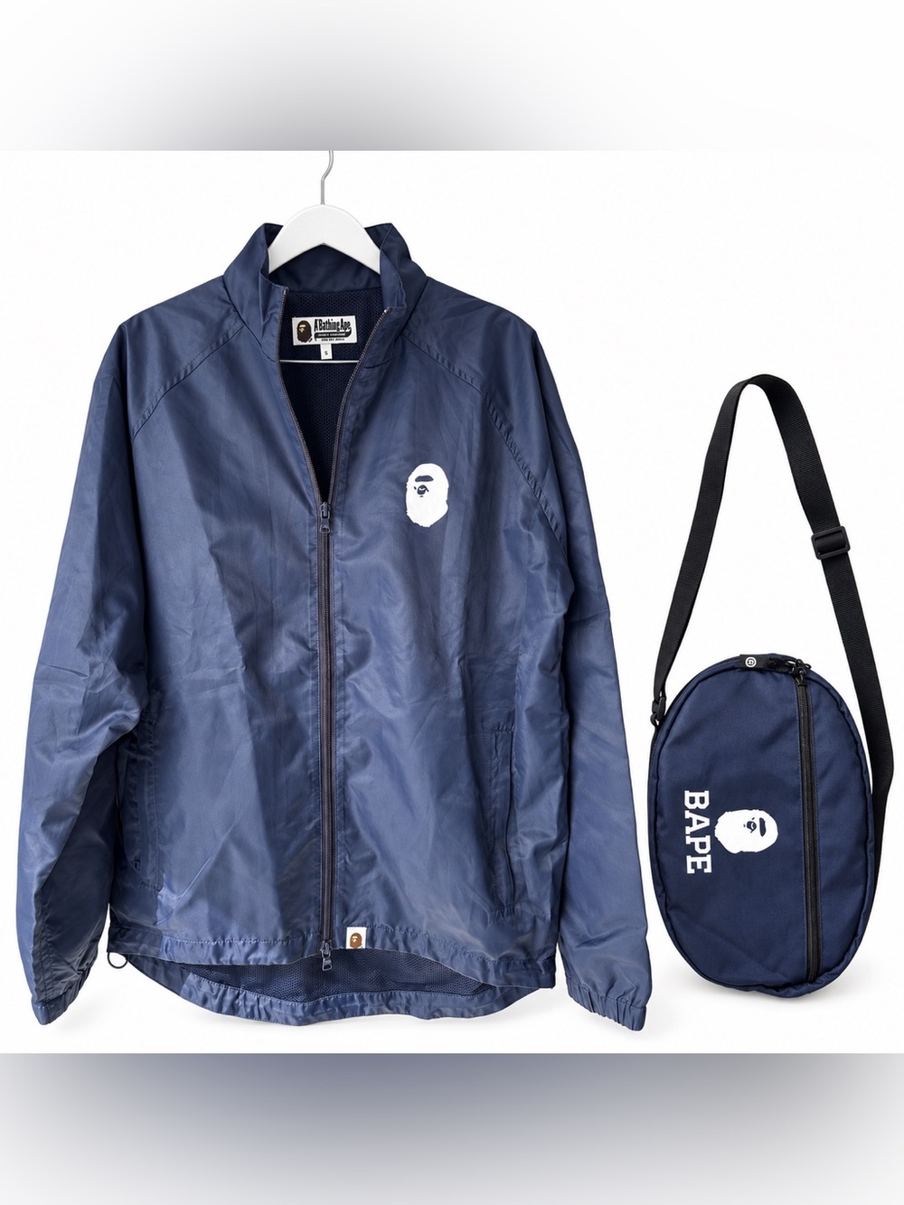 BAPE A Bathing Ape Navy Windbreaker Jacket + Bag - Size Men’s Small